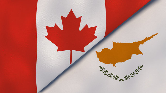 The flags of Canada and Cyprus. News, reportage, business background. 3d illustration