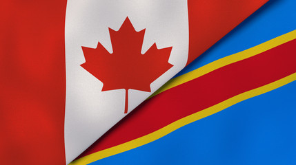 The flags of Canada and DR Congo. News, reportage, business background. 3d illustration