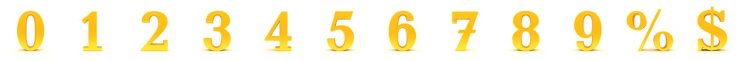 numbers golden 3d 0 1 2 3 4 5 6 7 8 9 percent sign percentage symbol dollar sign