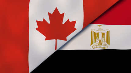 The flags of Canada and Egypt. News, reportage, business background. 3d illustration