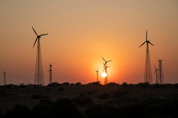 Obraz premium Wind turbines over windmills in Rajasthan, India