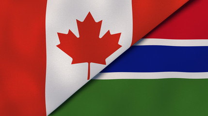 The flags of Canada and Gambia. News, reportage, business background. 3d illustration