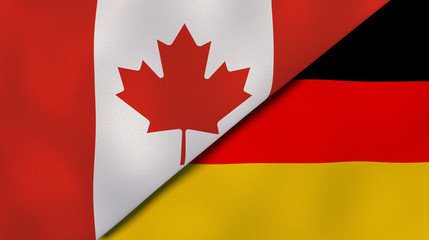 The flags of Canada and Germany. News, reportage, business background. 3d illustration