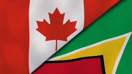 The flags of Canada and Guyana. News, reportage, business background. 3d illustration