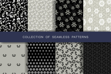 8 Seamless Patterns Set. Vector illustration. Textile printing.