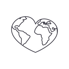earth planet in heart shape icon, line style