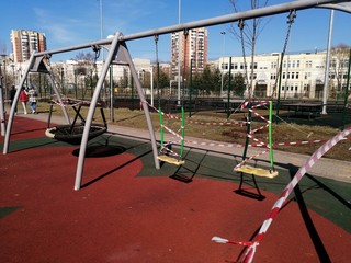 Fototapeta premium the Playground is closed for quarantine due to the spread of coronavirus
