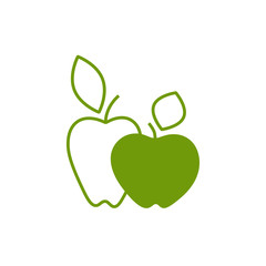 Two green apples on a white background, logo, icon. Vector illustration.
