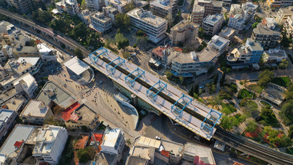 Aerial drone photo of main train station of Marousi centre and district, North Athens, Attica,...