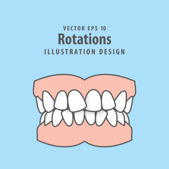 Dental rotations teeth illustration vector design on blue background. Dental care concept.