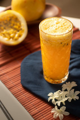 passion fruit juice in long glass cup
