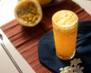 passion fruit juice in long glass cup