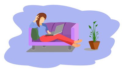 Work from home on sofa.