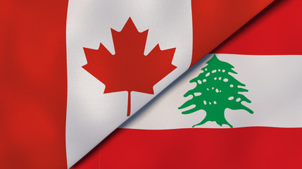 The flags of Canada and Lebanon. News, reportage, business background. 3d illustration