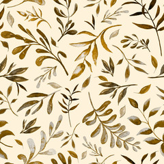 Fototapeta premium Brown floral background . Watercolor pattern.