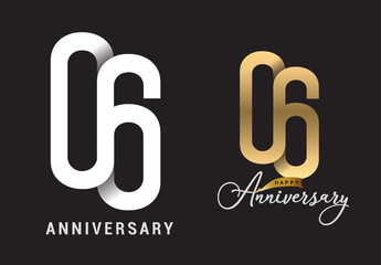 6 years anniversary celebration logo design. Anniversary logo Paper cut letter and elegance golden color isolated on black background, vector design for celebration, invitation card, and greeting card