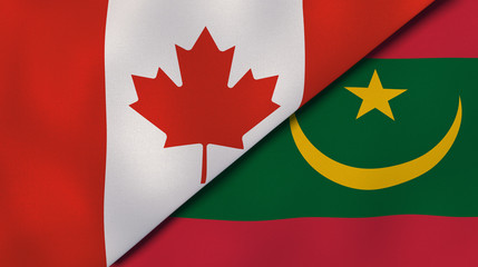 The flags of Canada and Mauritania. News, reportage, business background. 3d illustration