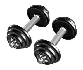 Dumbbells are isolated on a white background. 3D illustration.