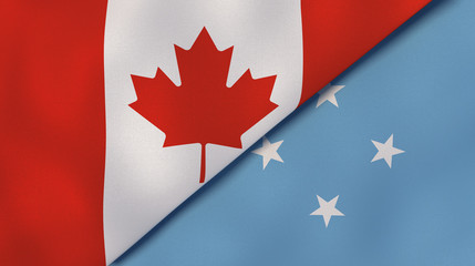 The flags of Canada and Micronesia. News, reportage, business background. 3d illustration