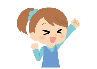 女子の表情　ガッツポーズ
