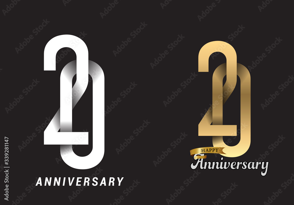 Wall mural 20 years anniversary celebration logo design. anniversary logo paper cut letter and elegance golden  - Wall murals