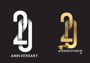20 years anniversary celebration logo design. Anniversary logo Paper cut letter and elegance golden color isolated on black background, vector design for celebration, invitation card, and greeting