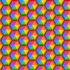 Geometric Symmetric Bright Seamless Pattern of Colorful Hexagons. Universal Minimalistic Rainbow Continuous Background.