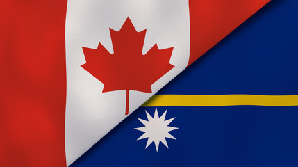The flags of Canada and Nauru. News, reportage, business background. 3d illustration