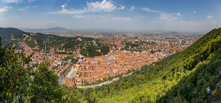 High Resolution Panoramic view of Brasov downtown shot from Tampa hill, Belvedere. Brasov, Romania. 53 MPixels, HDR