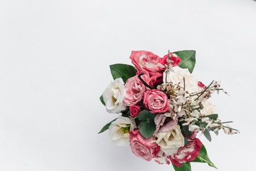 beautiful spring bouquet with pink and white tender flowers