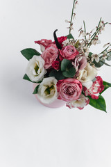 beautiful spring bouquet with pink and white tender flowers