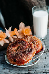 fragrant buns with a glass of milk