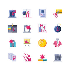 set of icons collapsed economy on white background