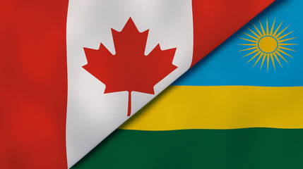 The flags of Canada and Rwanda. News, reportage, business background. 3d illustration