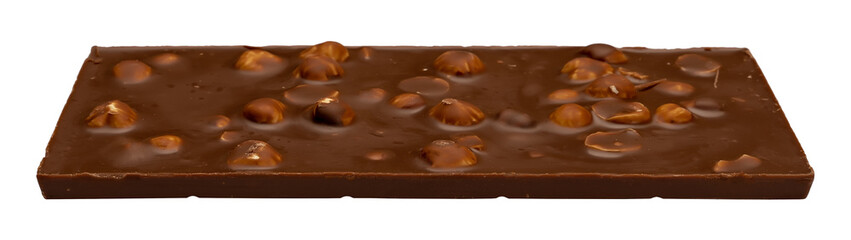 chocolate bar with nuts on a white background