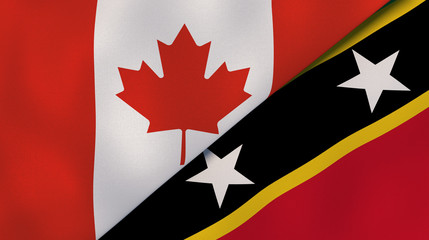 The flags of Canada and Saint Kitts and Nevis. News, reportage, business background. 3d illustration