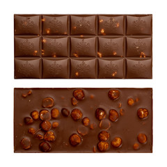 chocolate bar with nuts on a white background