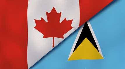 The flags of Canada and Saint Lucia. News, reportage, business background. 3d illustration