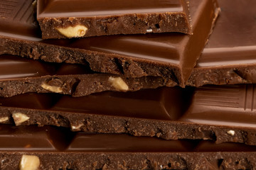 pieces of chocolate with nuts closeup
