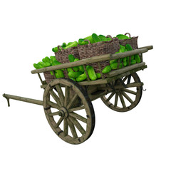 Fototapeta premium Harvest of bananas collected in a wooden cart