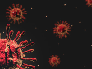 3D Red microscopic virus illustration ,COVID-19