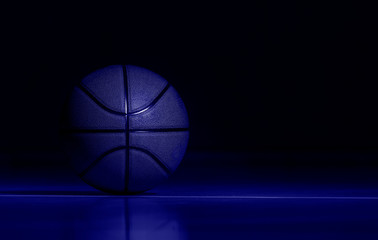 Basketball On Hardwood Court Floor With Spot Lighting. Phantom color trend 2020. Banner Art concept