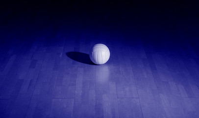 Volleyball court wooden floor with ball on black with copy-space. Phantom color trend 2020. Banner...