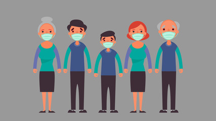 Big Family wearing protective medical mask Reduce the risk infection  and disease concept crisis situation that we’re all experiencing around the world due to the coronavirus Coronavirus 2019-ncov.
