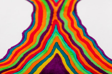 Fototapeta premium Children's drawing with markers on paper: bright fantasy rainbow. Illustration of joy and good mood.