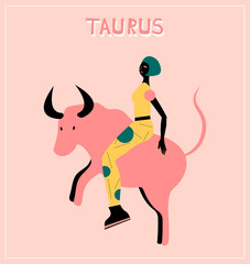 Illustration with Taurus- astrological zodiac sign. Abstract print with The Bull.