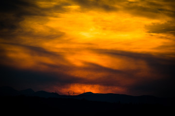 Wind turbines sunset