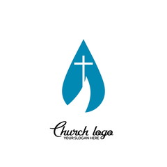Church logo. Christian symbols. A drop of living water, as the epithet of Christ.	