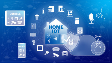 Home IOT. Illustration concept white on blue background