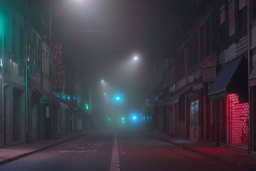 Empty foggy street